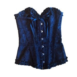 Black lace up corset with ruffle trim (used)